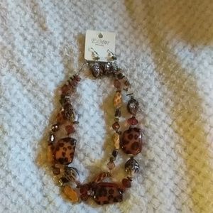 Animal print necklace and earring set
